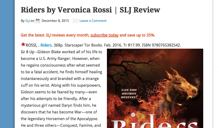 Riders by Veronica Rossi | SLJ Review | School Library Journal 2015-12-14 08-44-52